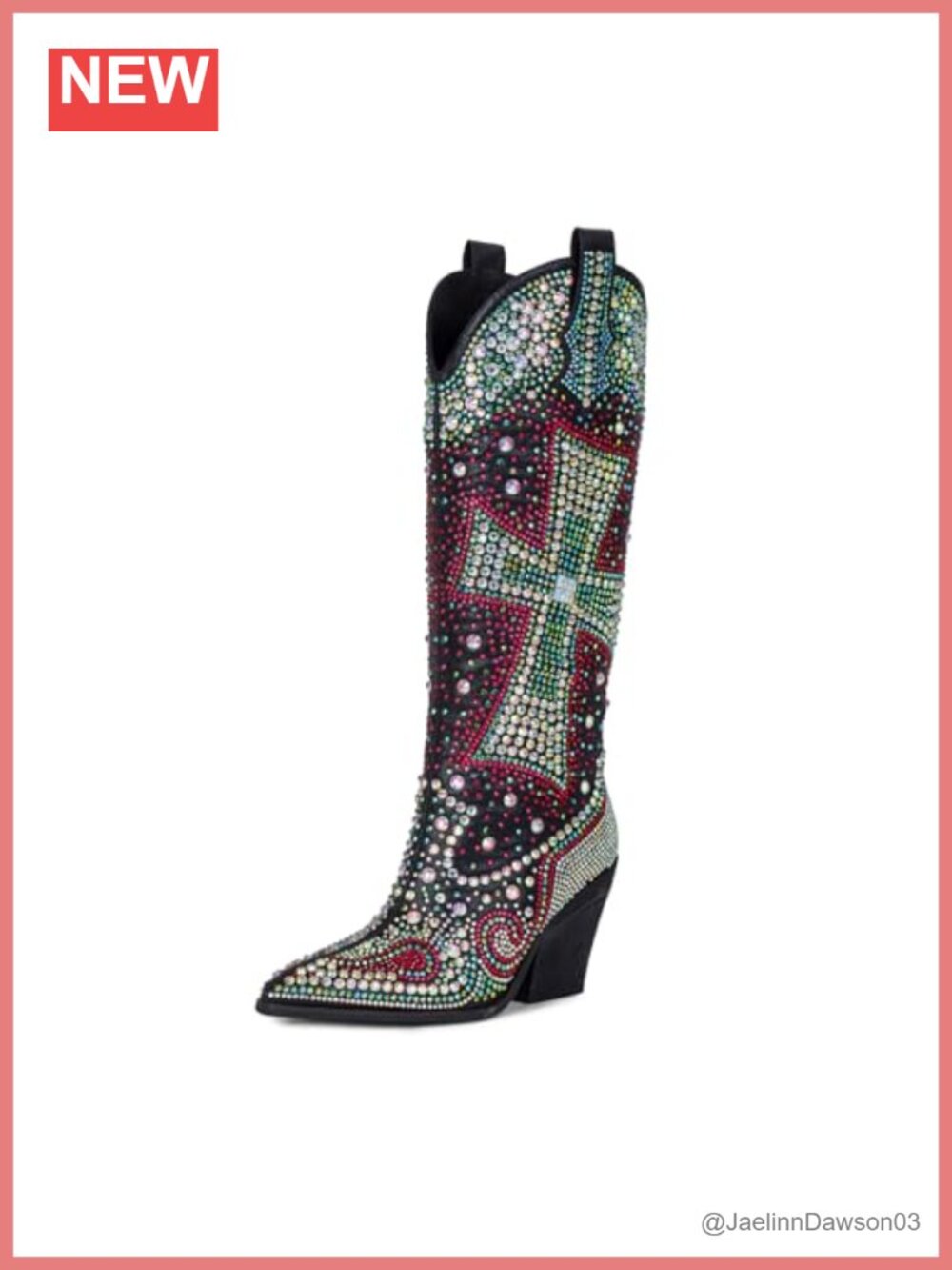 Rhinestone Cowboy Boots Knee High Western Cowgirl Faux Leather Non-Slip